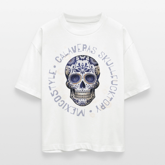 Frauen Boxy Bio-T-Shirt mit CALAVERAS SKULL PRINT - Weiß
