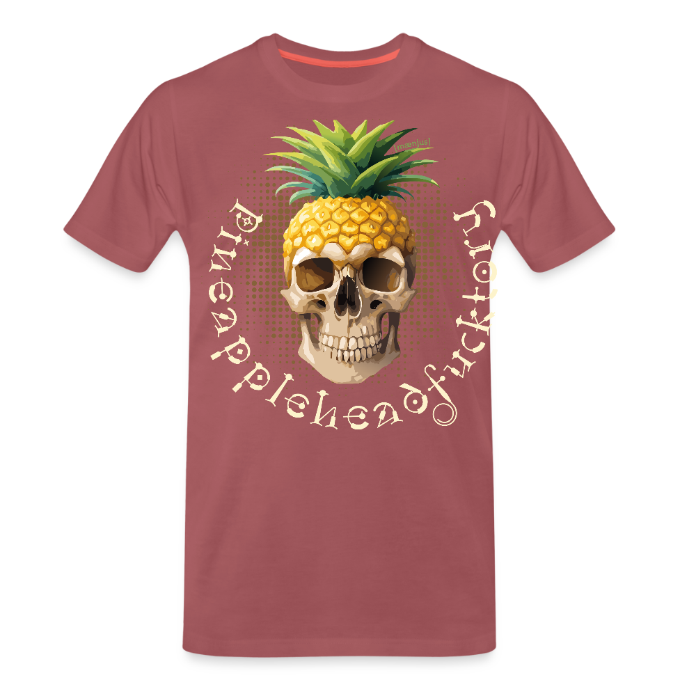 Männer Premium T-Shirt mit PINEAPPLEHEAD SKULL PRINT - washed Burgundy
