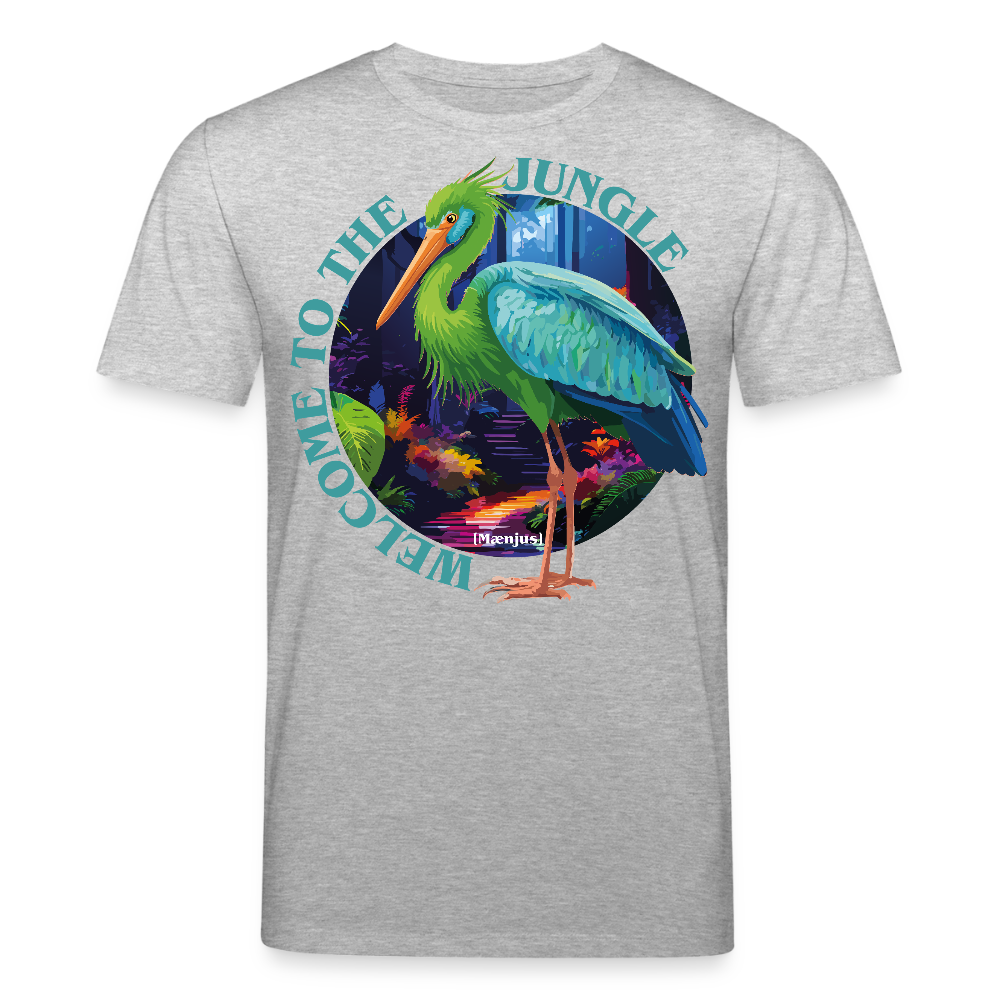 Unisex Bio-T-Shirt mit WELCOME TO THE JUNGLE PRINT Vorderseite - Grau meliert