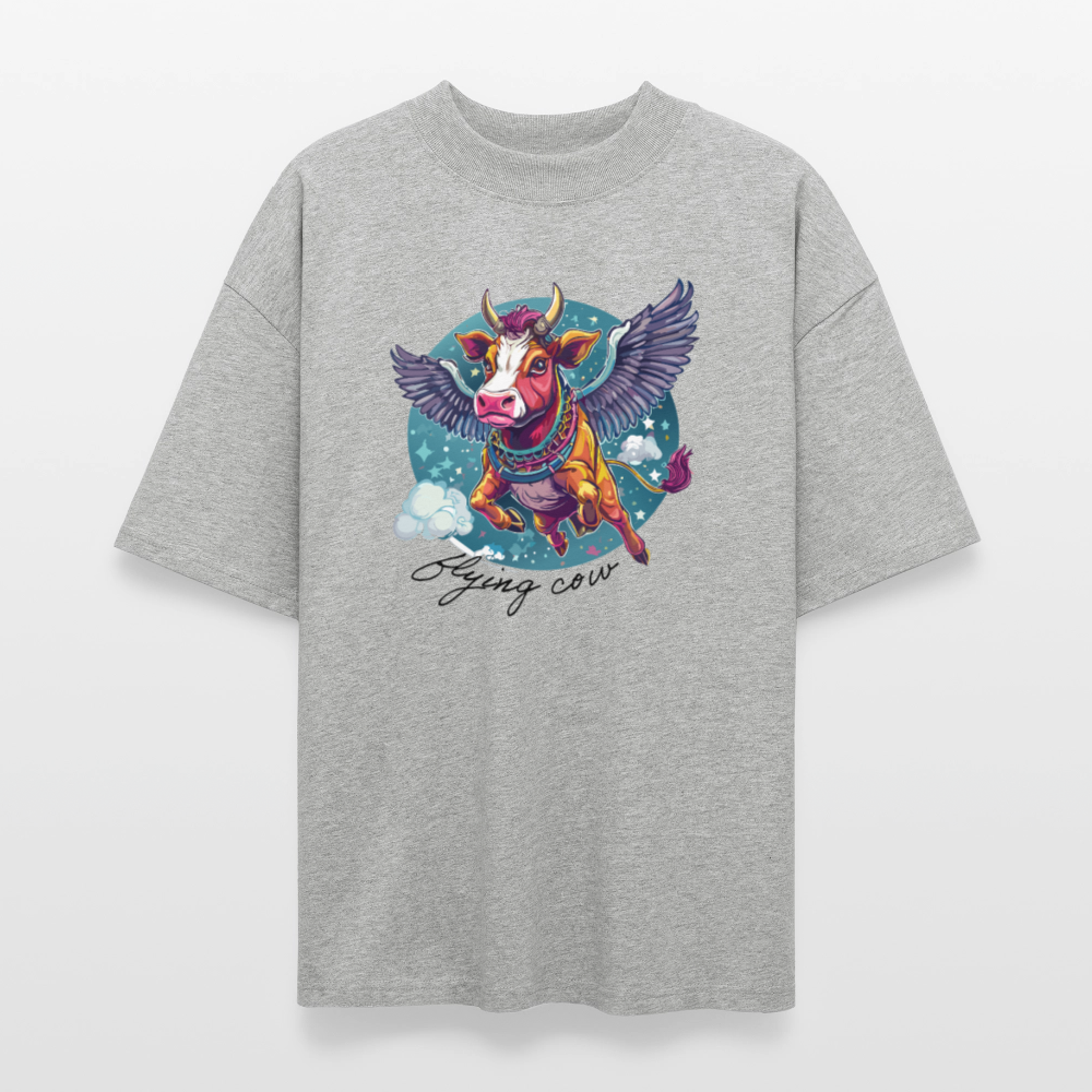 Oversized Unisex T-Shirt mit FLYING COW PRINT - Grau meliert