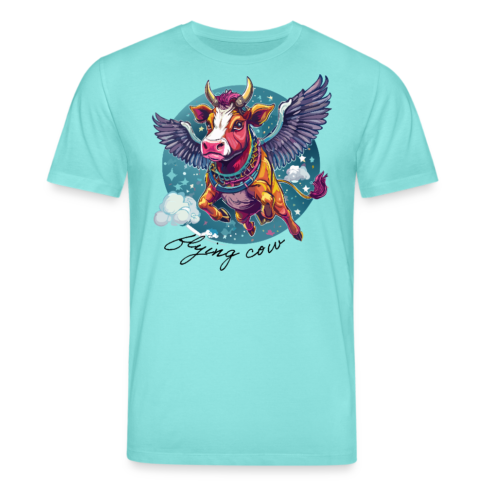 Unisex Bio-T-Shirt mit Flying Cow Print Vorderseite - Poolblau