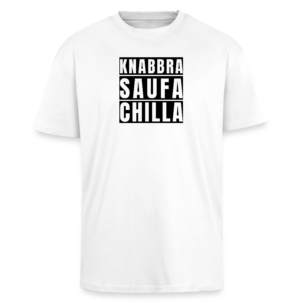 Heavy Oversize T-Shirt mit KNABBRA SAUFA CHILLA PRINT - Weiß