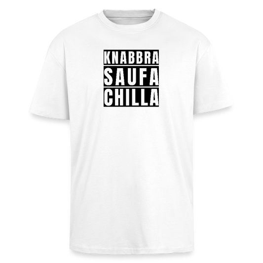 Heavy Oversize T-Shirt mit KNABBRA SAUFA CHILLA PRINT - Weiß