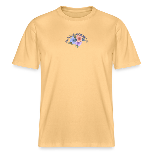 Relaxed Fit Unisex Bio-T-Shirt mit MAENJUS MEXICANSTYLE PRINT Vorder- und Rückseite - Hellgelb