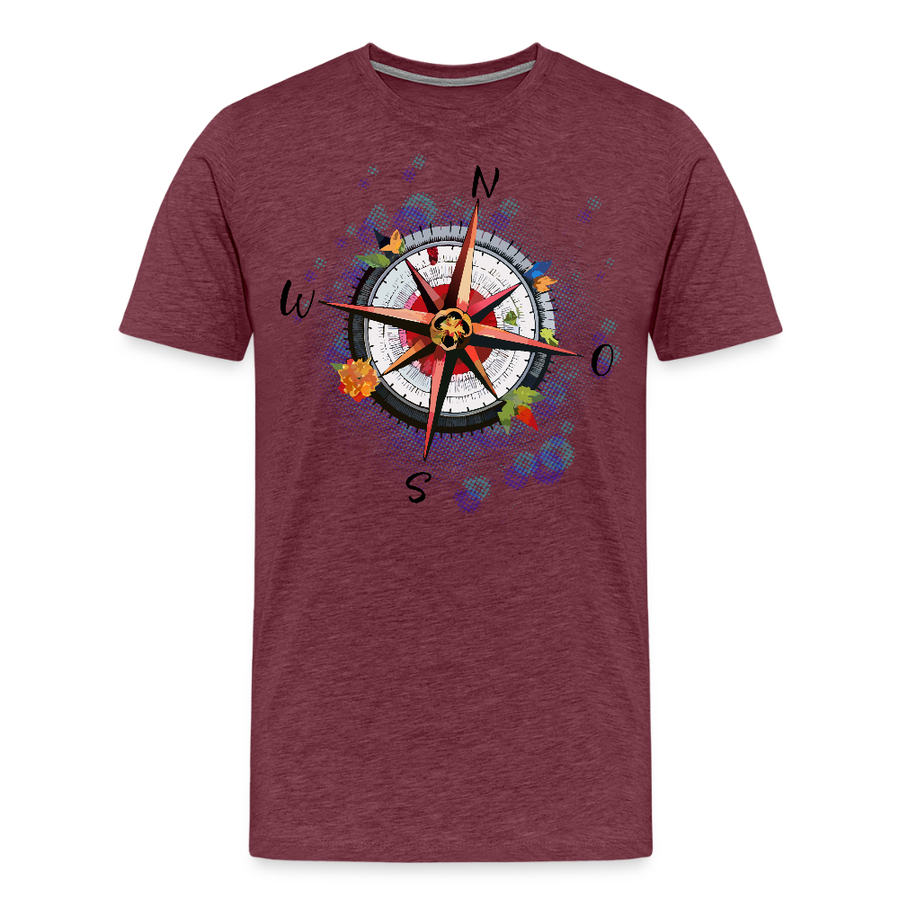 Männer Premium T-Shirt mit WINDROSE PRINT - Bordeauxrot meliert