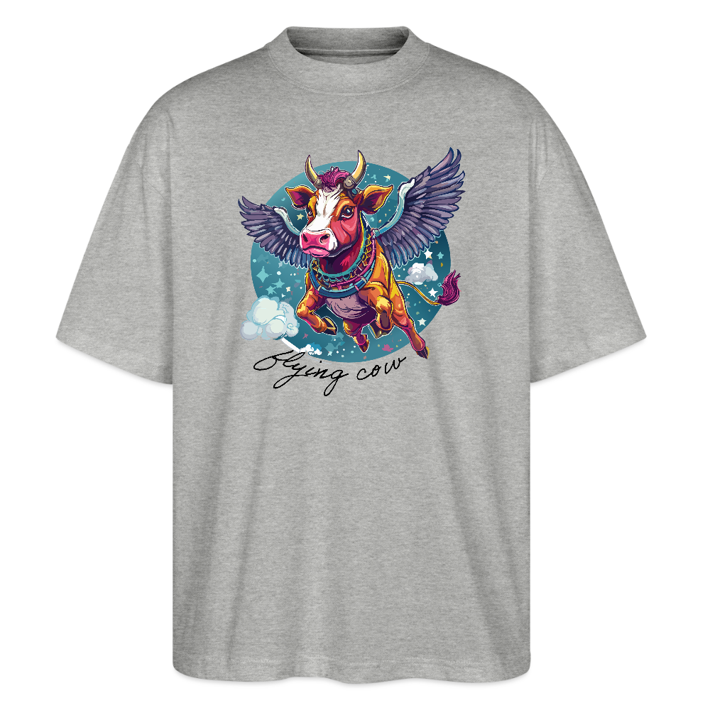Oversized Unisex T-Shirt mit FLYING COW PRINT - Grau meliert