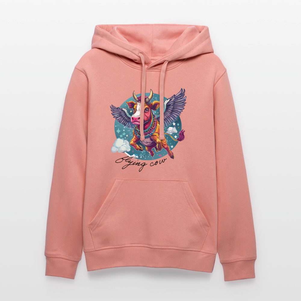 Unisex Bio-Hoodie mit FLYING COW PRINT Vorderseite - Altrosa