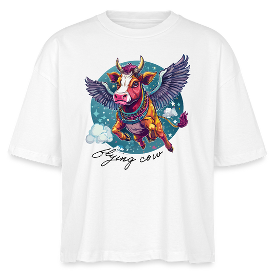 Frauen Boxy Bio-T-Shirt mit FLYING COW PRINT - Weiß