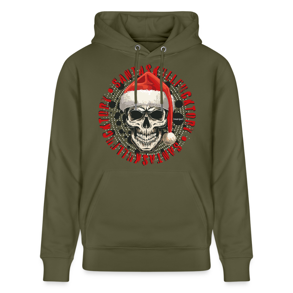 Unisex Bio-Hoodie mit SANTASKULL FUCKTORY PRINT - Khaki Grün