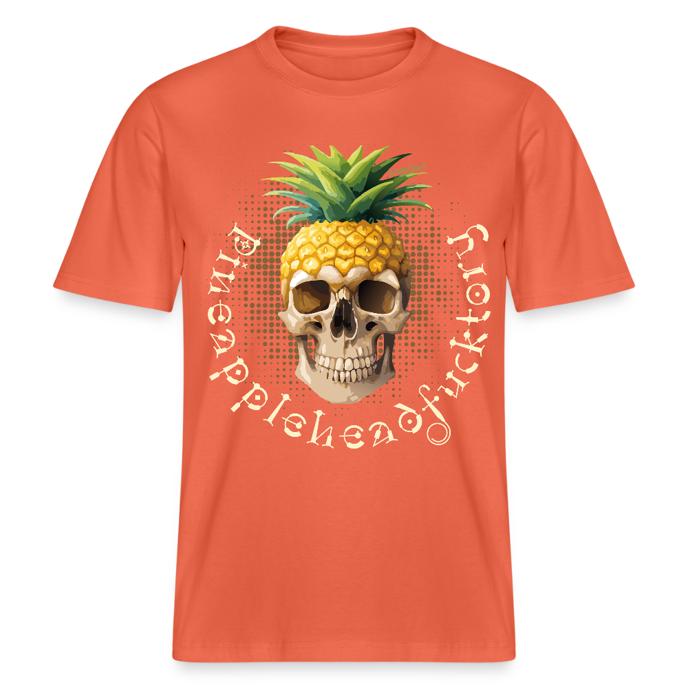 Relaxed Fit Unisex Bio-T-Shirt mit PINEAPPLE SKULL PRINT Vorderseite - Hellrot