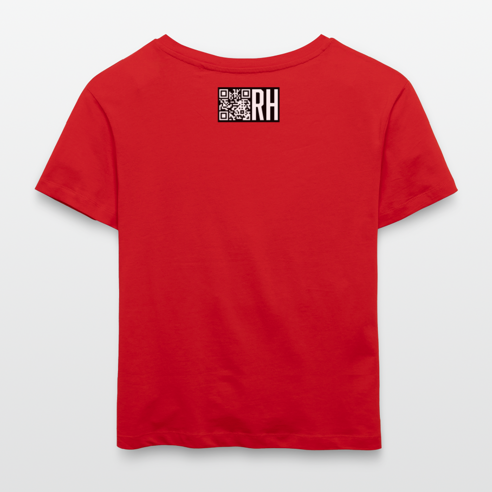 Relaxed Rundhals Frauen Bio-T-Shirt mit MAENJUS NETWORK FASHION PRINT - Rot