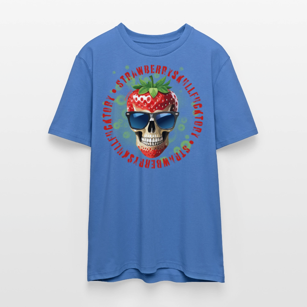 Unisex Bio-T-Shirt mit STRAWBERRY SKULL PRINT Vorderseite - Achtsames Blau