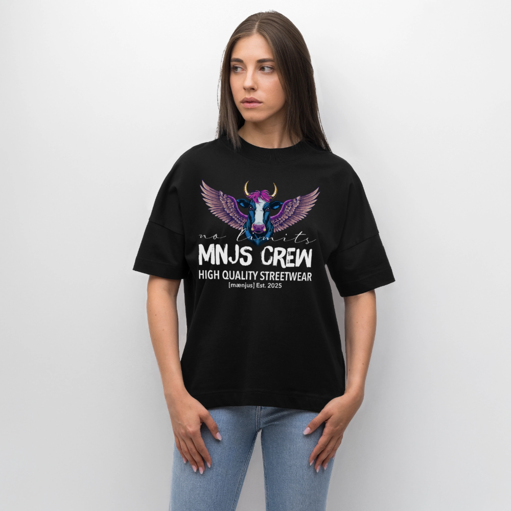 Oversized Unisex Bio T-Shirt mit MNJS CREW no limits PRINT - Schwarz