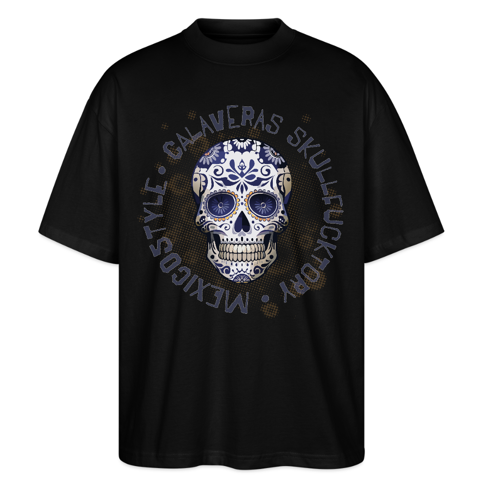 Oversized Unisex T-Shirt mit CALAVERAS SKULLPRINT - Schwarz