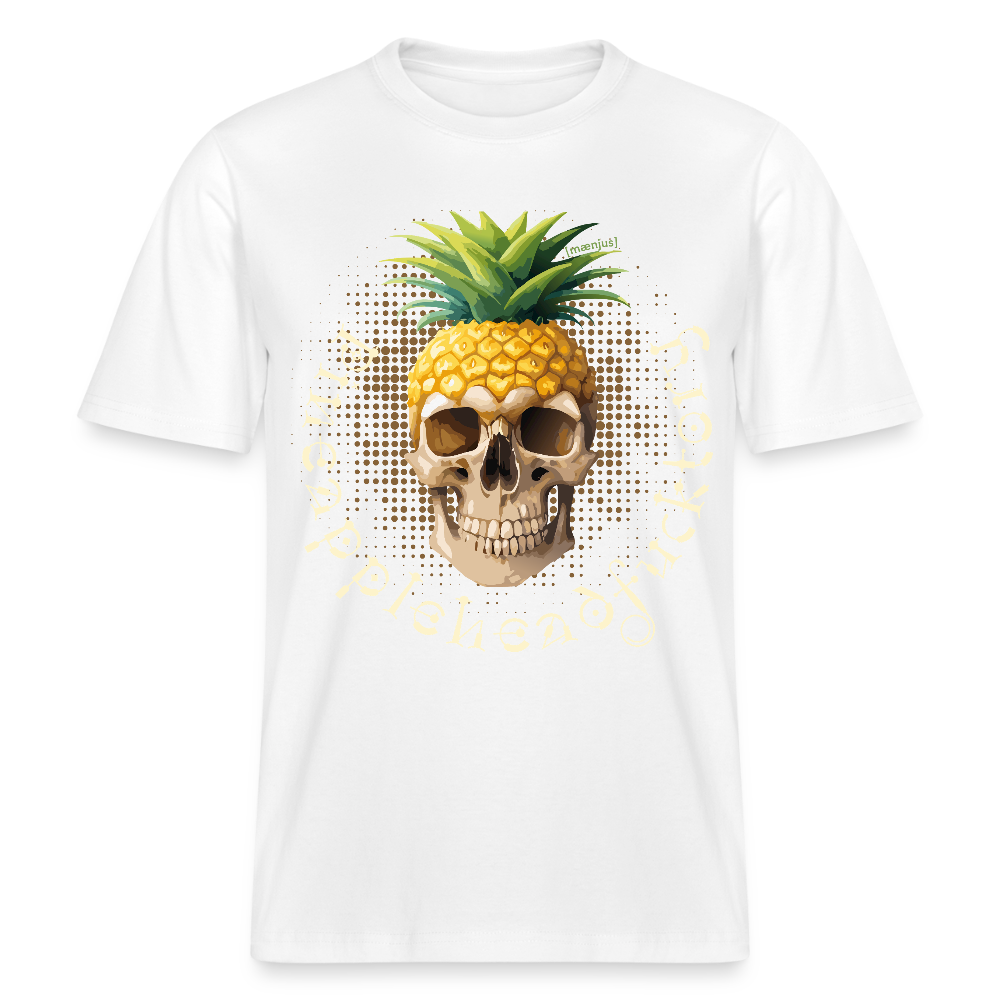 Relaxed Fit Unisex Bio-T-Shirt mit PINEAPPLE SKULL PRINT Vorderseite - Weiß