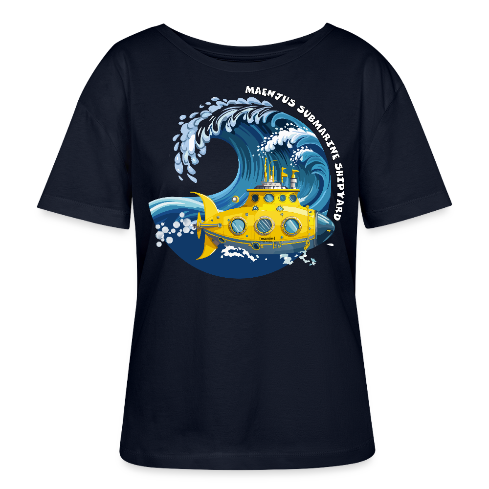Relaxed Rundhals Frauen Bio-T-Shirt mit MAENJUS SUBMARINE SHIPYARD PRINT - Navy