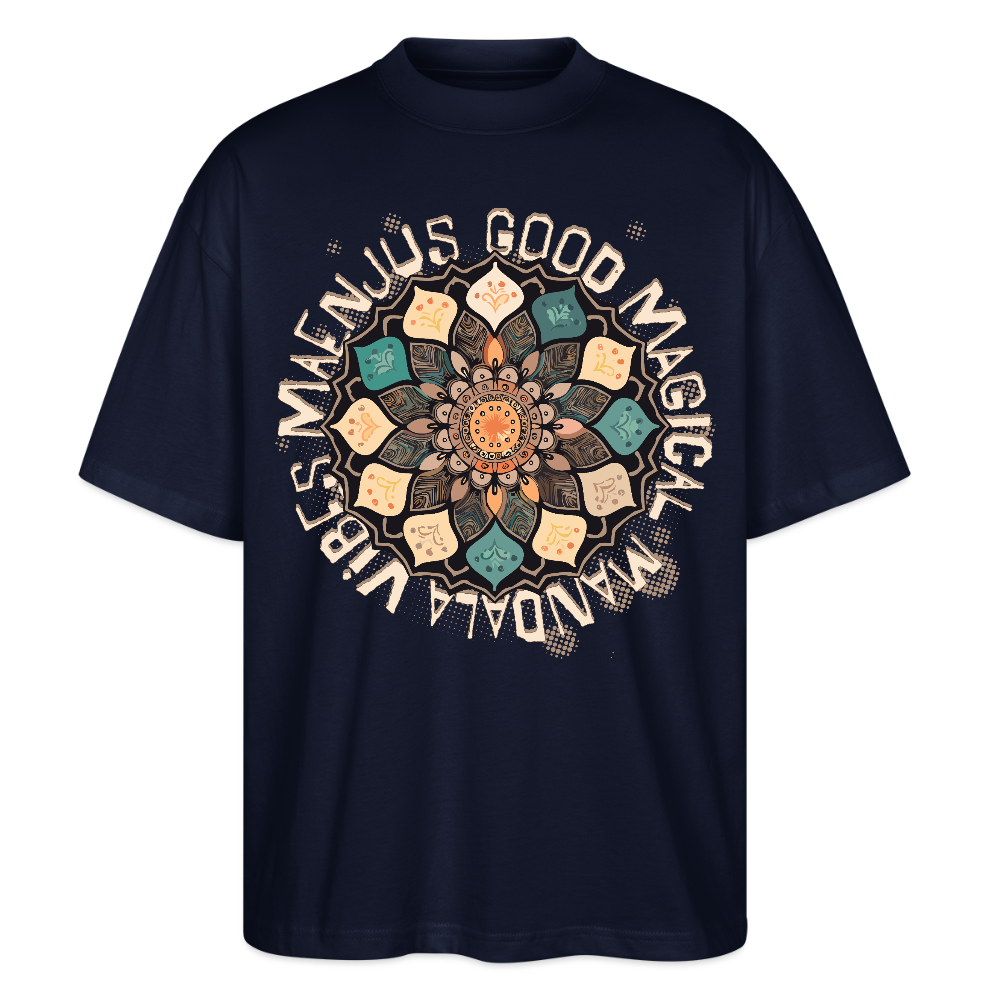 Oversized Unisex Bio T-Shirt mit MANDALA VIBES PRINT - Navy