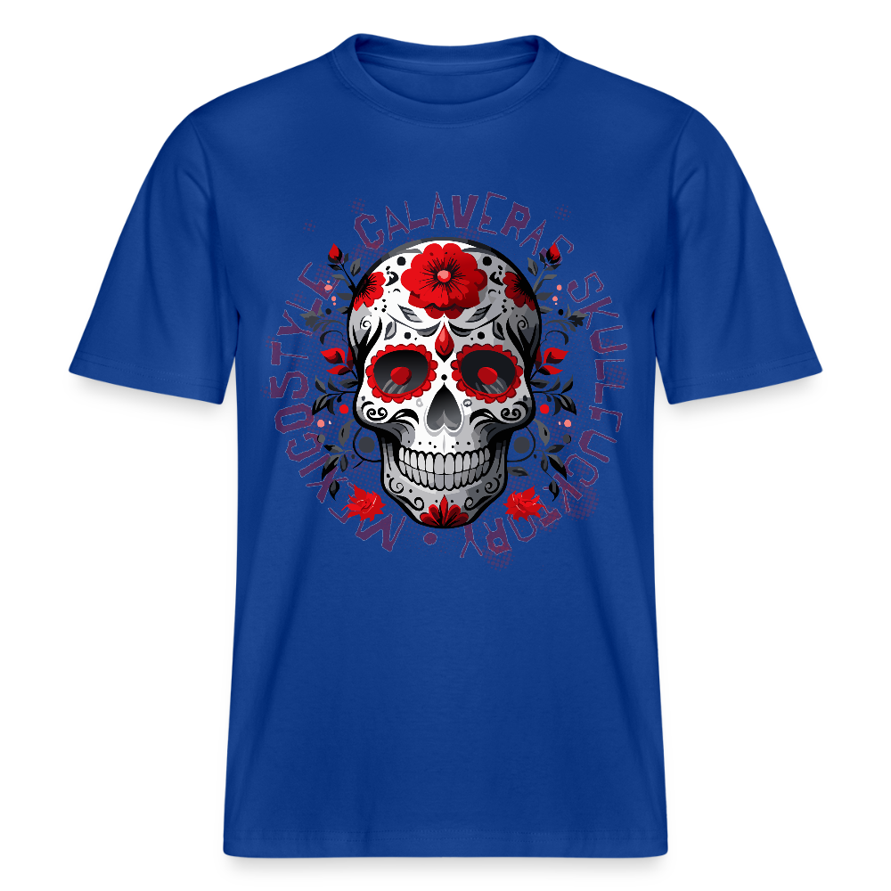 Relaxed Fit Unisex Bio-T-Shirt mit CALAVERS ROSEN PRINT Vorderseite - Dunkelblau