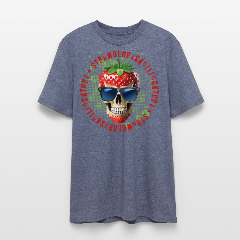 Unisex Bio-T-Shirt mit STRAWBERRY SKULL PRINT Vorderseite - Dunkelblau meliert