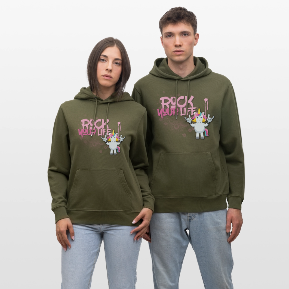 Unisex Hoodie mit ROCK YOUR LIFE PRINT - Khaki Grün