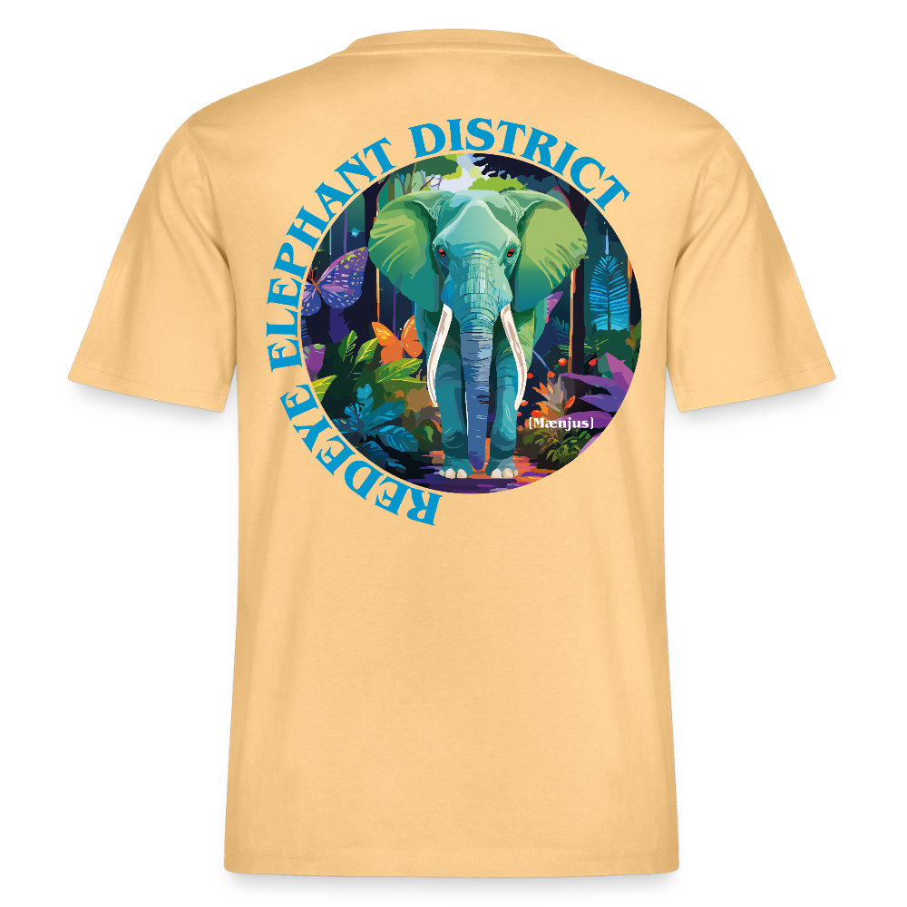 Relaxed Fit Unisex Bio-T-Shirt mit REDEYE ELEPHANT DISTRICT PRINT Vorder- und Rückseite - Hellgelb
