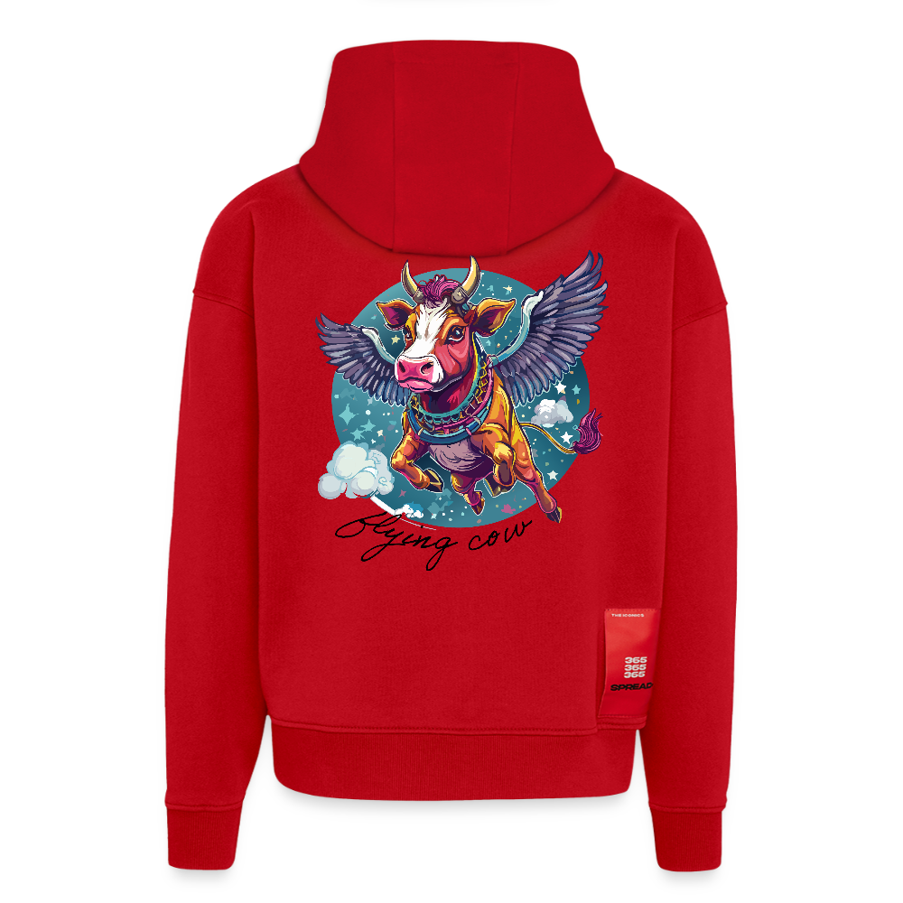 Heavyweight Oversized Organic Hoodie mit FLYING COW PRINT - Rot