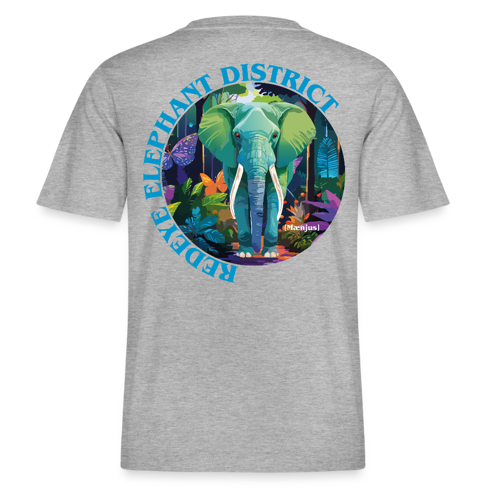 Relaxed Fit Unisex Bio-T-Shirt mit REDEYE ELEPHANT DISTRICT PRINT Vorder- und Rückseite - Grau meliert
