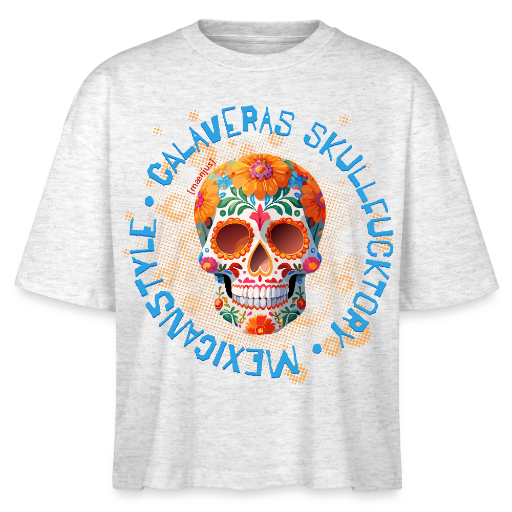 Frauen Boxy Bio-T-Shirt mit CALAVERAS SKULL PRINT - Weiß meliert