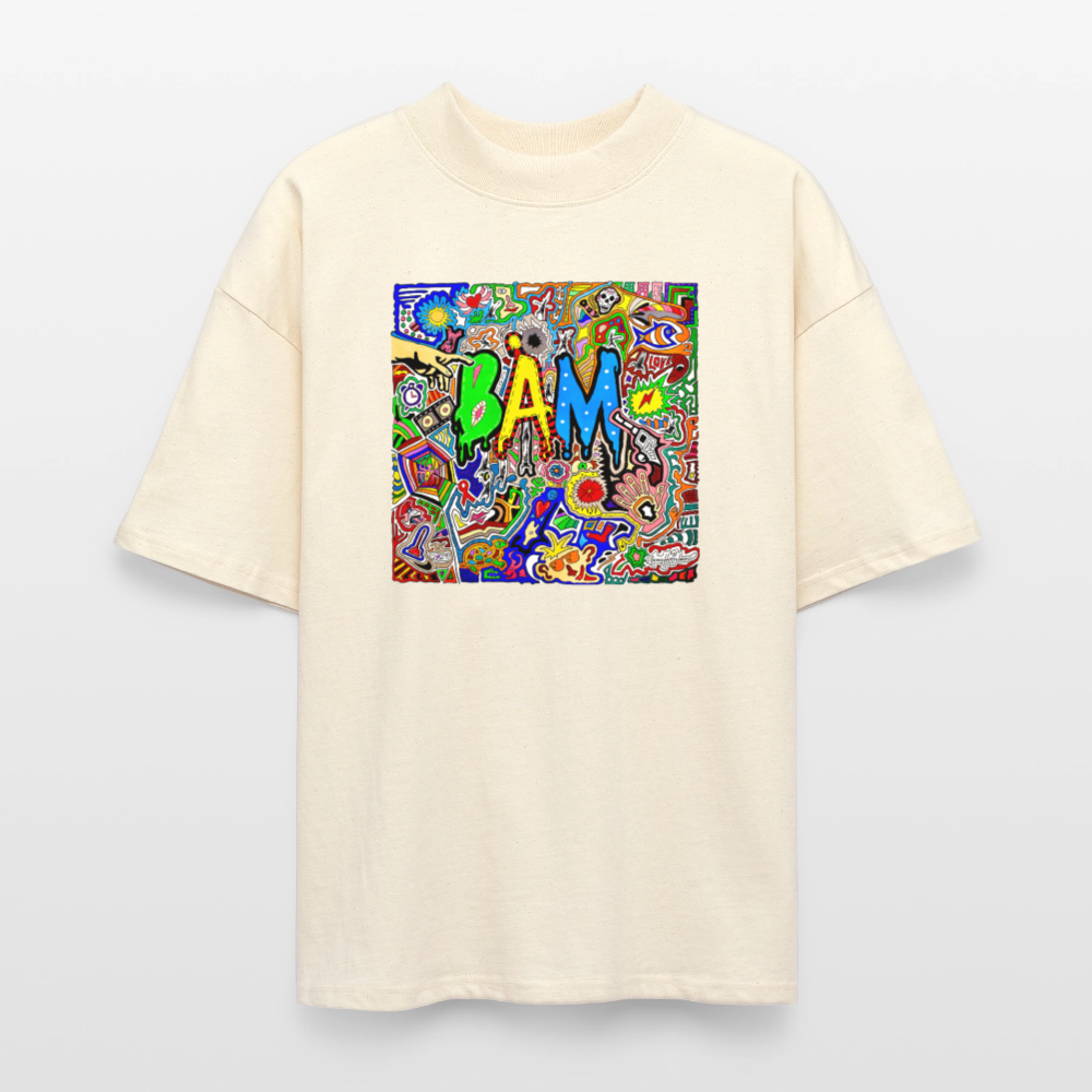 Oversized Unisex Bio T-Shirt mit BÄM PRINT Vorderseite - Weißgrau
