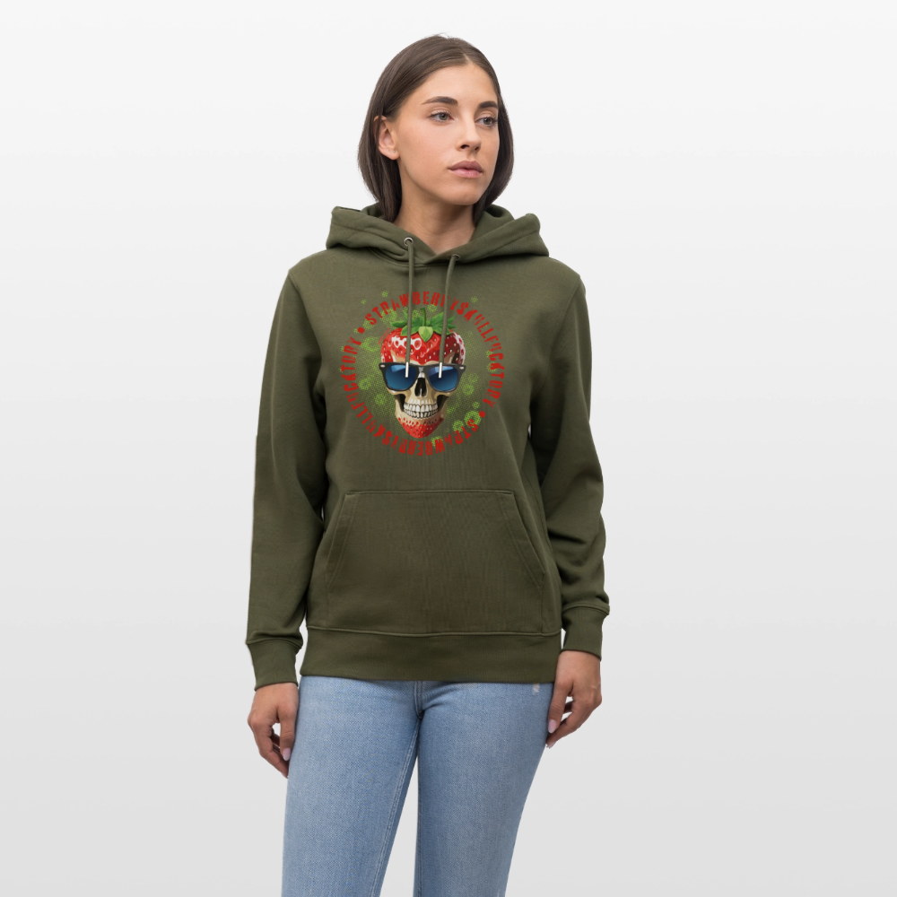Unisex Hoodie mit STRAWBERRY SKULL PRINT - Khaki Grün