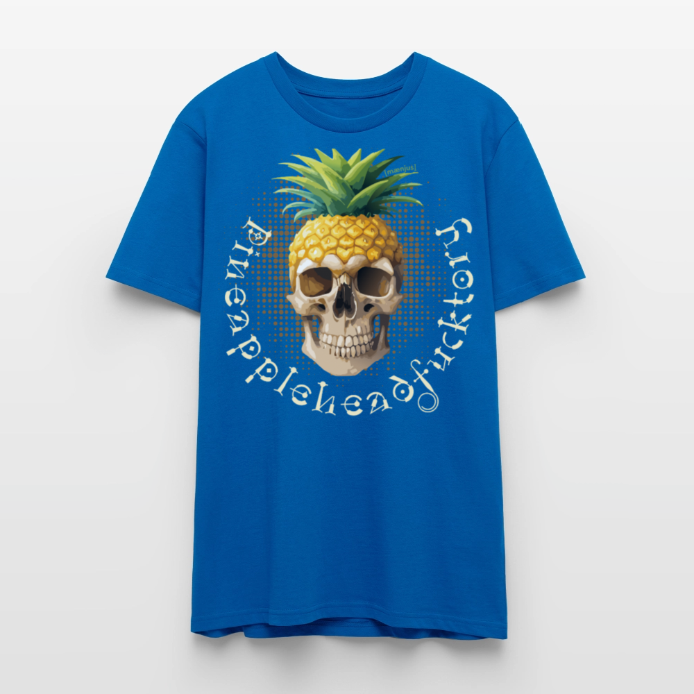 Unisex T-Shirt mit PINEAPPLEHEAD SKULL PRINT Vorderseite - Pfauenblau