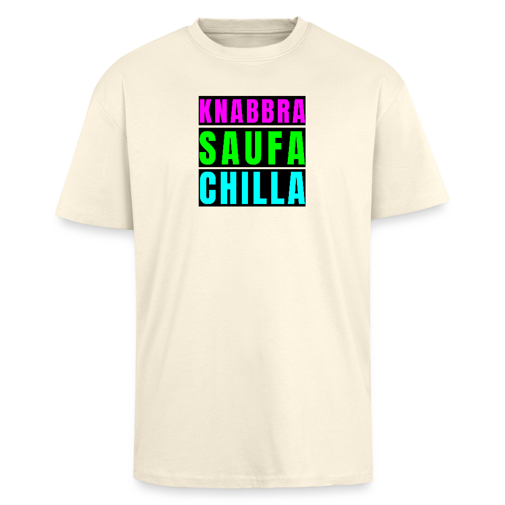 Heavy Oversize T-Shirt mit KNABBRA SAUFA CHILLA PRINT - Creme
