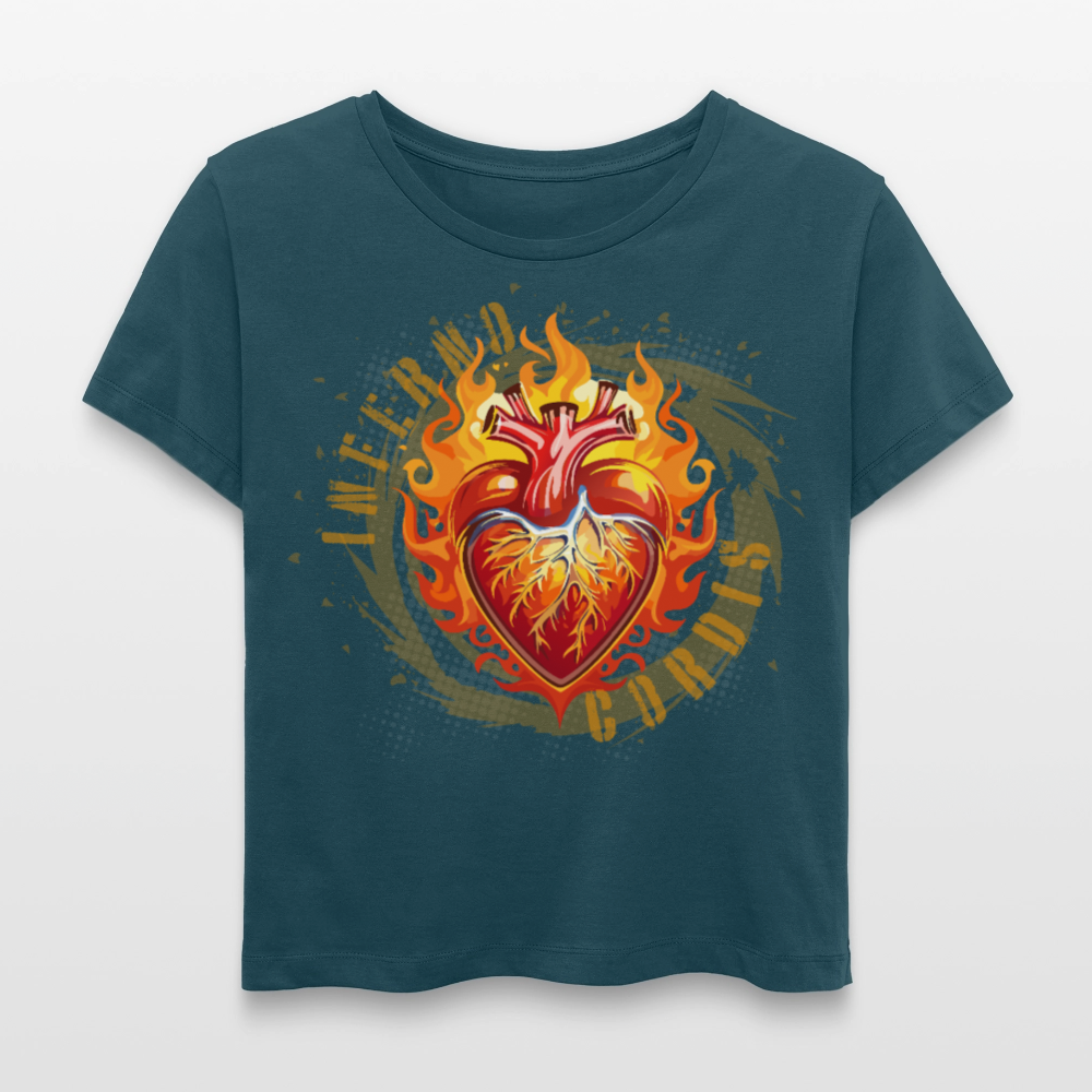 Frauen T-Shirt mit FEUERHERZ ORANGE PRINT - Dunkles Petrol