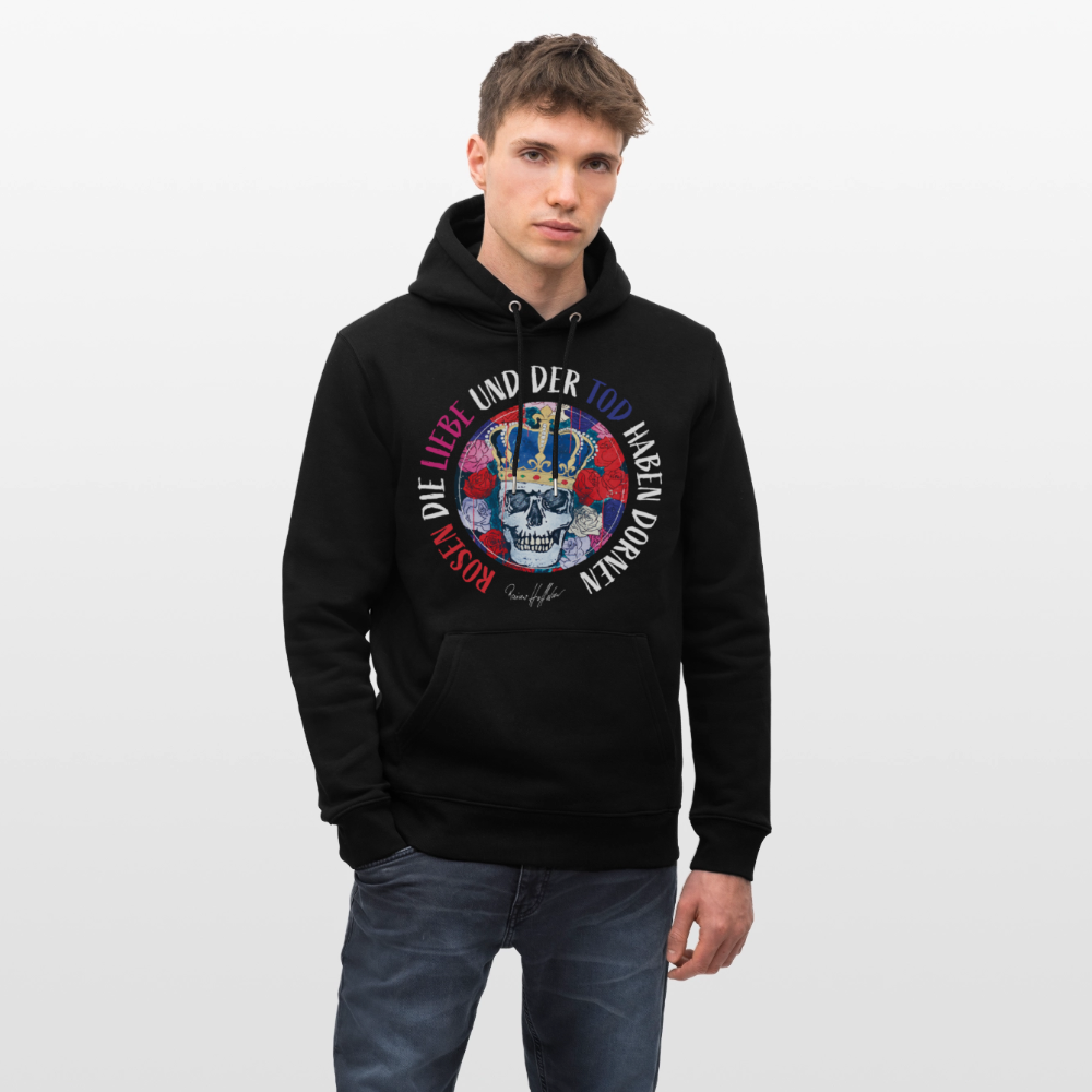 Unisex Hoodie mit ROSEN DIE LIEBE UND DER TOD HABEN DORNEN PRINT - Schwarz