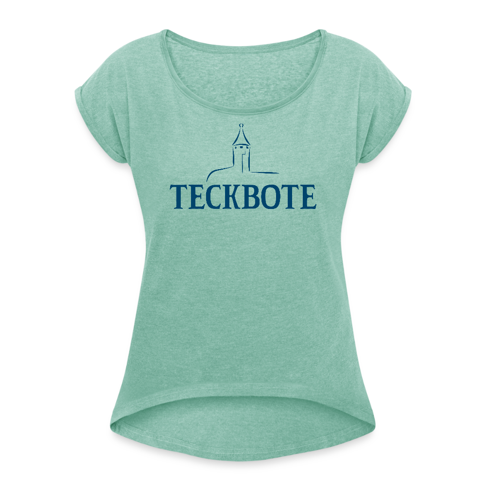 Frauen T-Shirt mit gerollten Ärmeln mit TECKBOTE Print - Minze meliert