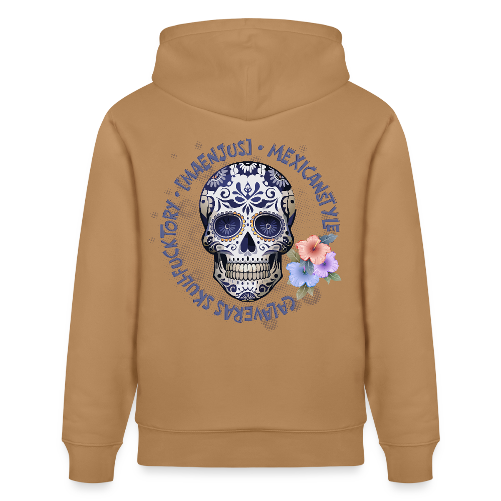Unisex Hoodie mit MAENJUS MEXICANSTYLE PRINT Vorder- und Rückseite - Karamell