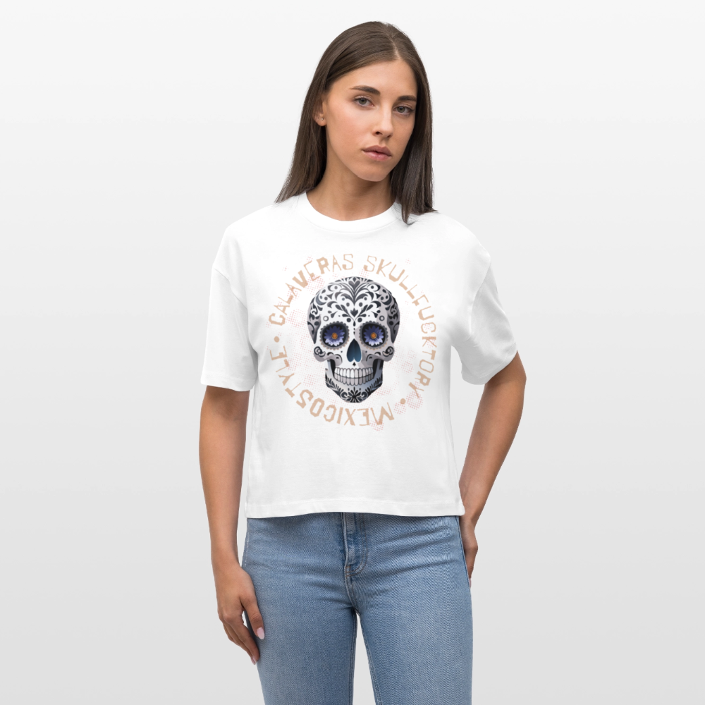 Frauen Boxy Bio-T-Shirt mit CALAVERAS SKULL PRINT - Weiß