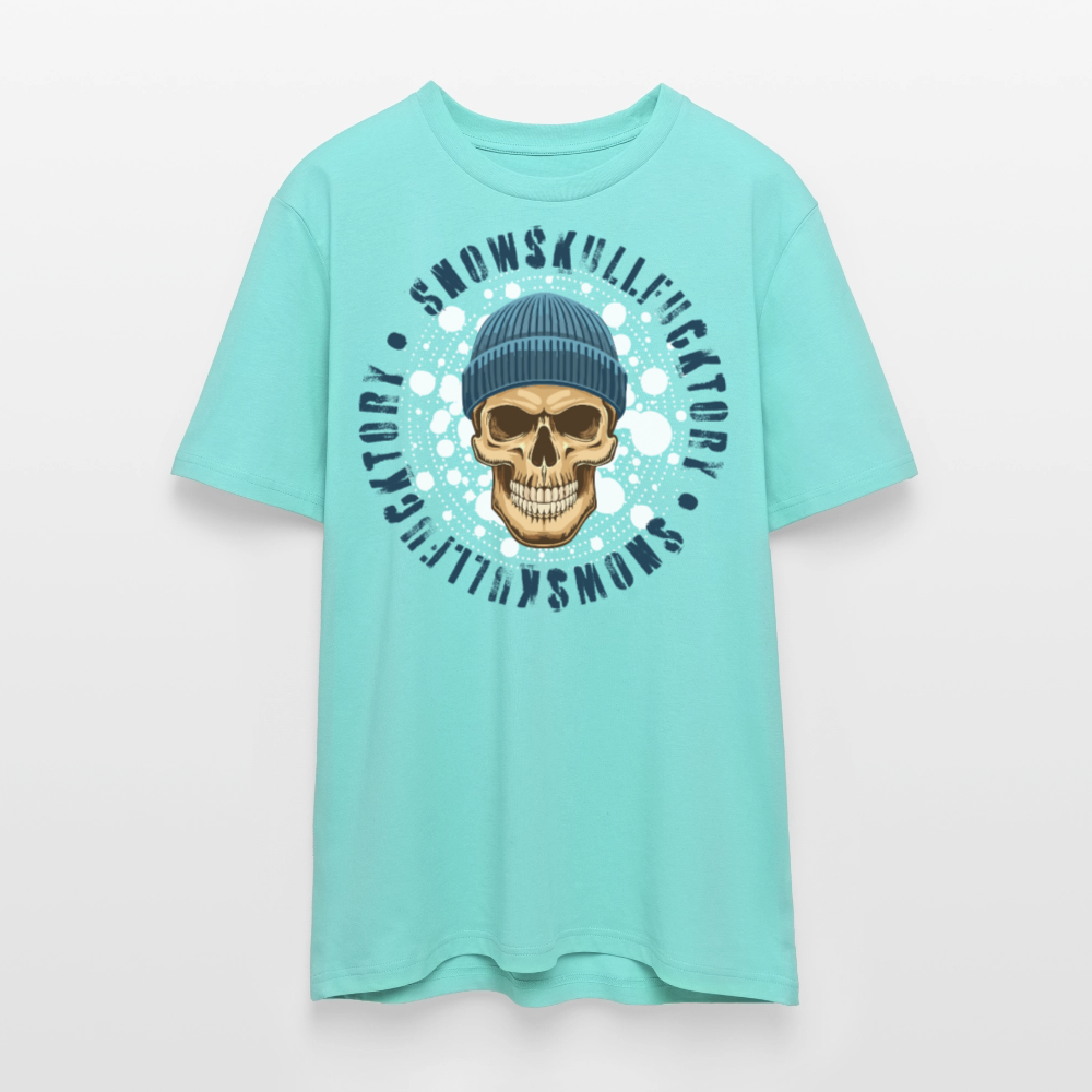 Unisex Bio-T-Shirt mit SNOWSKULL FUCKTORY PRINT Vorderseite - Poolblau