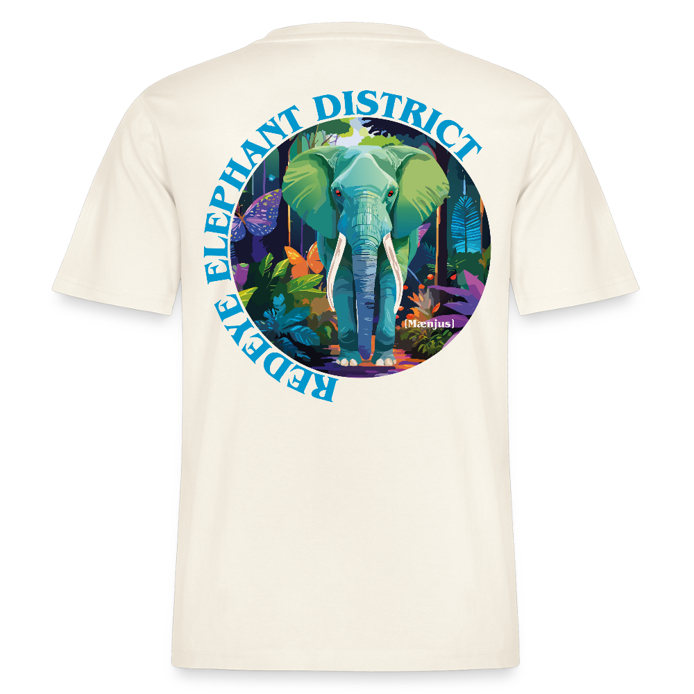 Relaxed Fit Unisex Bio-T-Shirt mit REDEYE ELEPHANT DISTRICT PRINT Vorder- und Rückseite - Naturweiß