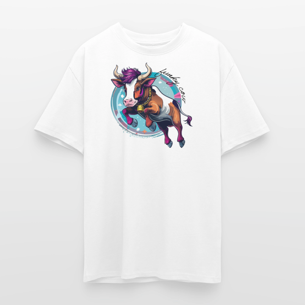 Heavy Oversize T-Shirt mit FUNKY COW PRINT - Weiß