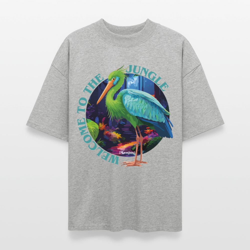 Oversized Unisex T-Shirt mit WELCOME TO THE JUNGLE PRINT - Grau meliert