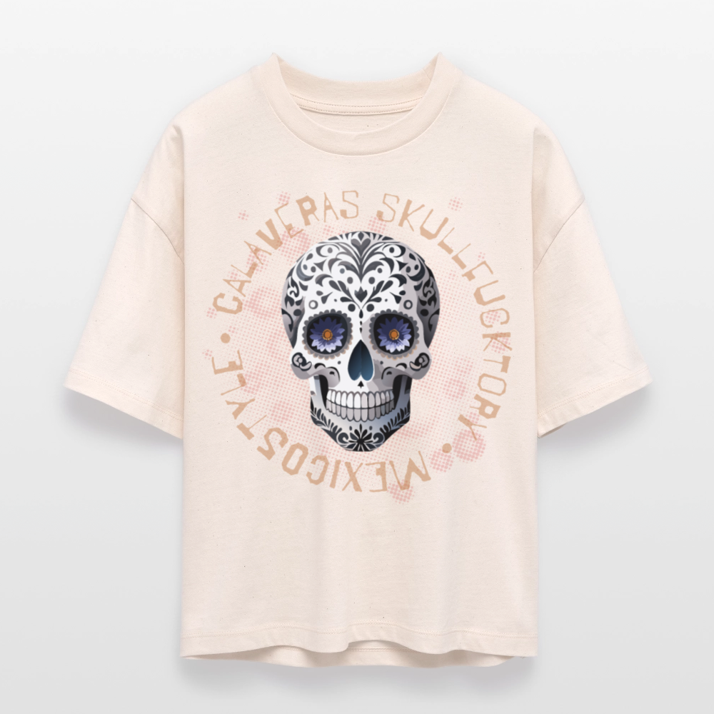 Frauen Boxy Bio-T-Shirt mit CALAVERAS SKULL PRINT - Weißgrau