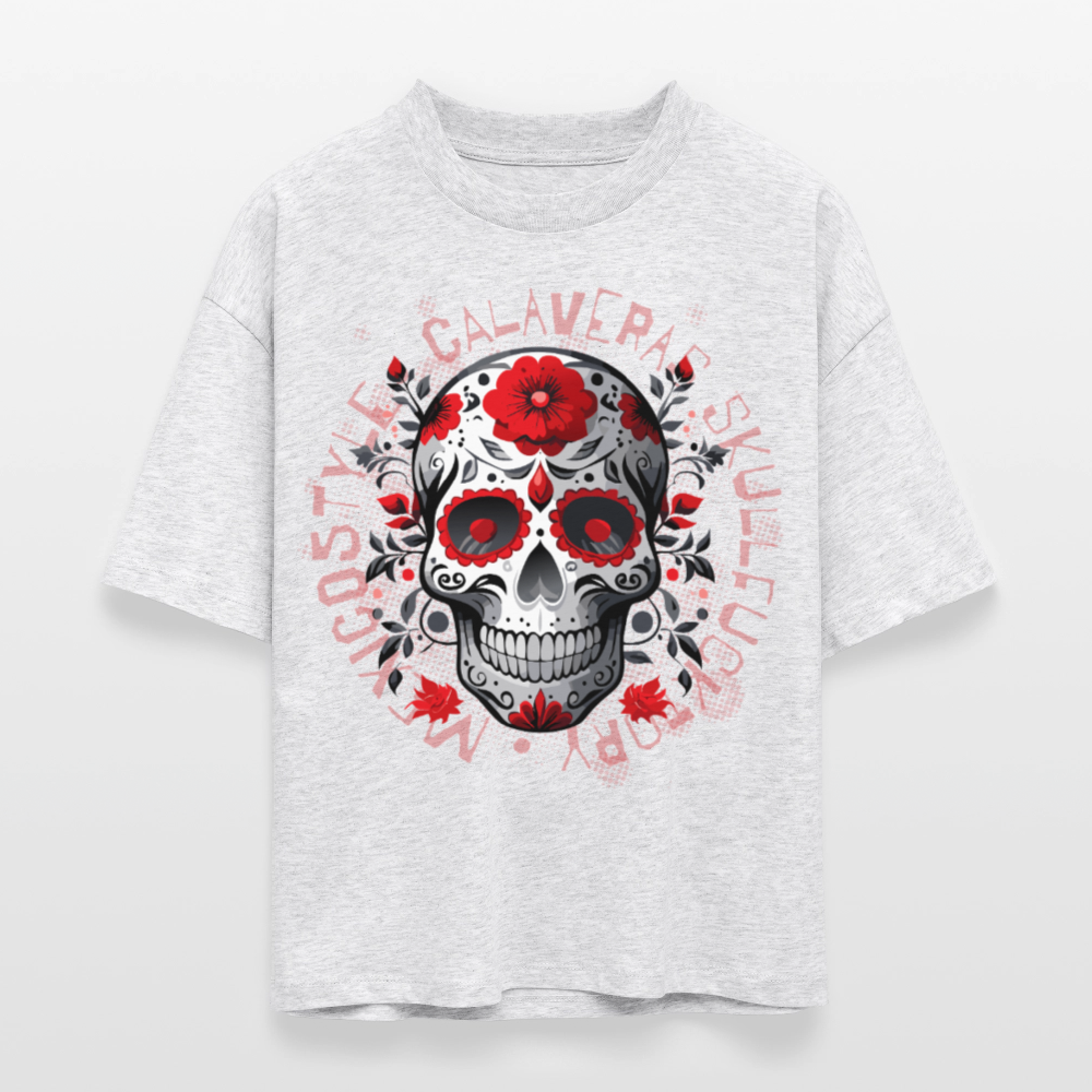 Frauen Boxy Bio-T-Shirt mit CALAVERAS SKULL PRINT - Weiß meliert