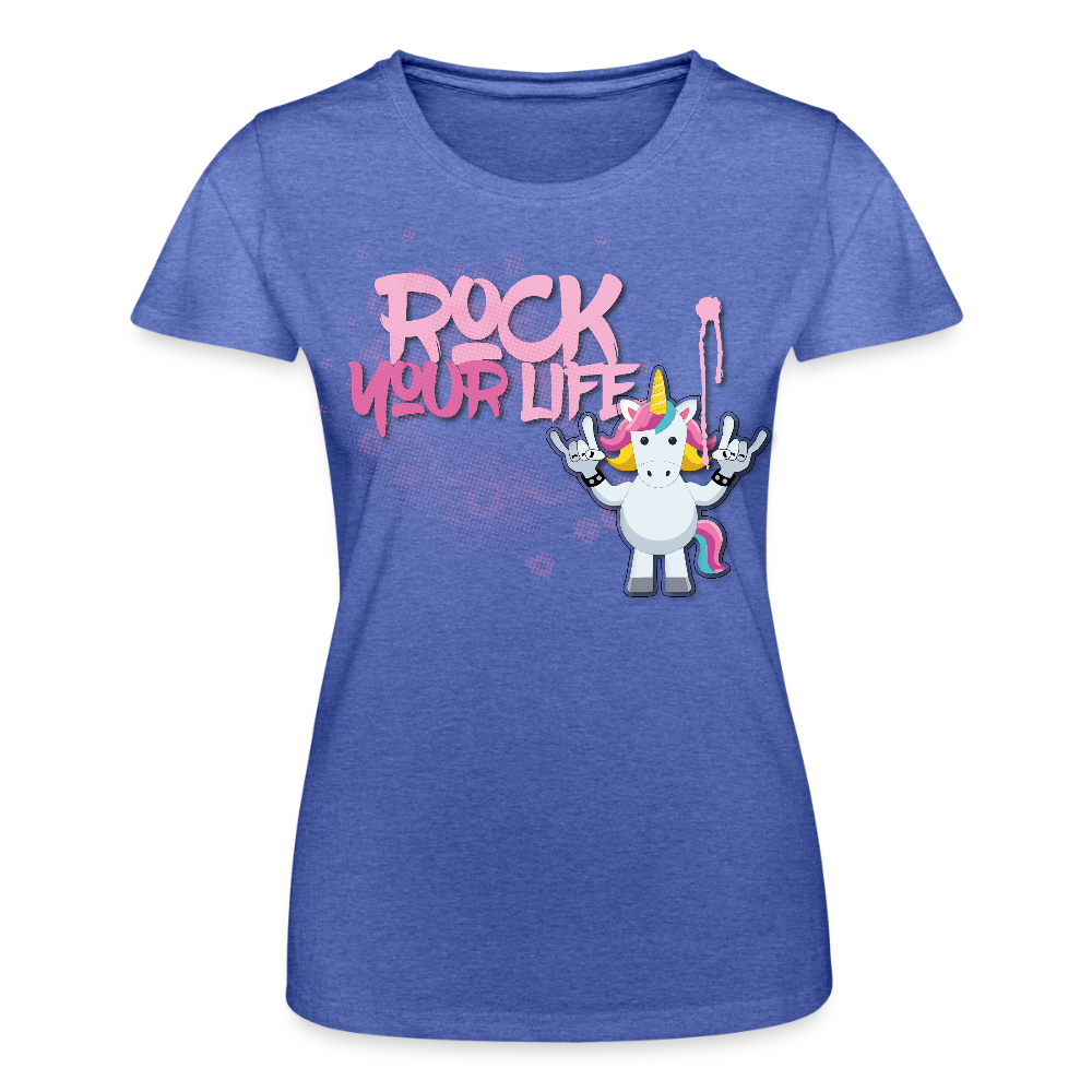 Frauen-T-Shirt mit ROCK YOUR LIFE PRINT - Blau meliert