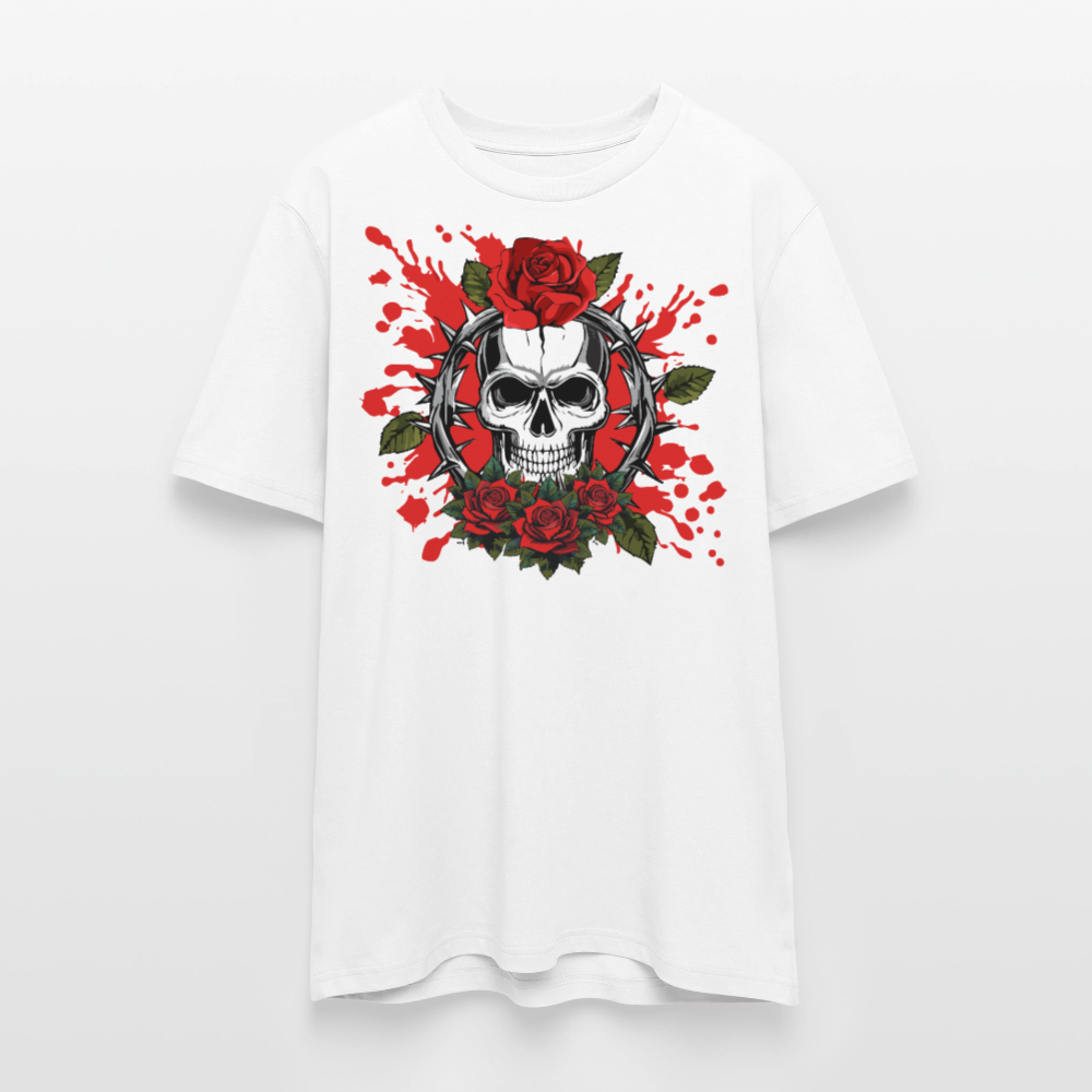 Unisex Bio-T-Shirt mit ROSEN SKULL PRINT Vorderseite - Weiß