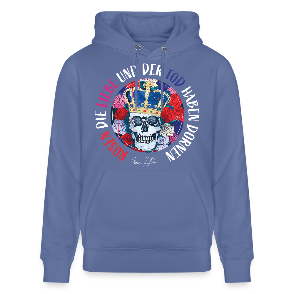 Unisex Hoodie mit ROSEN DIE LIEBE UND DER TOD HABEN DORNEN PRINT - Blau