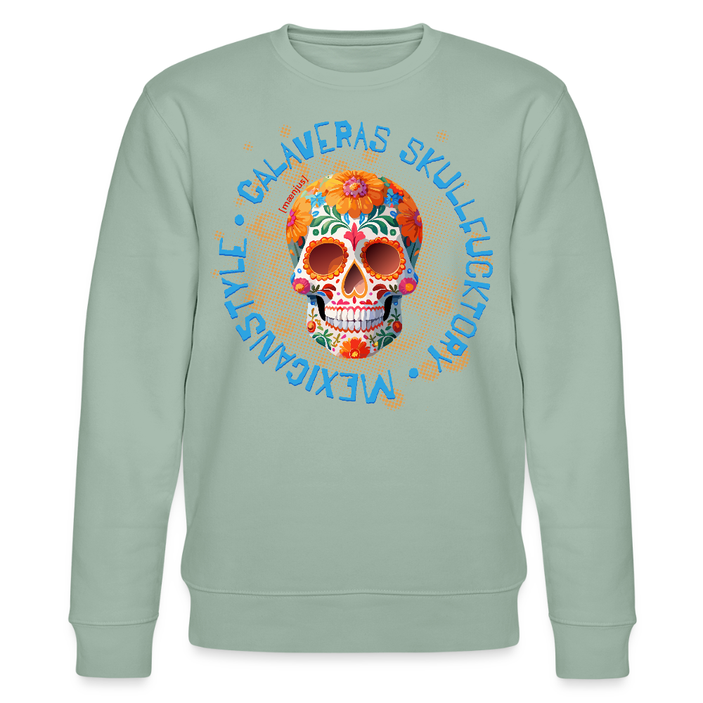 Unisex Bio-Sweatshirt mit CALAVERAS SKULL PRINT - Helles Graugrün