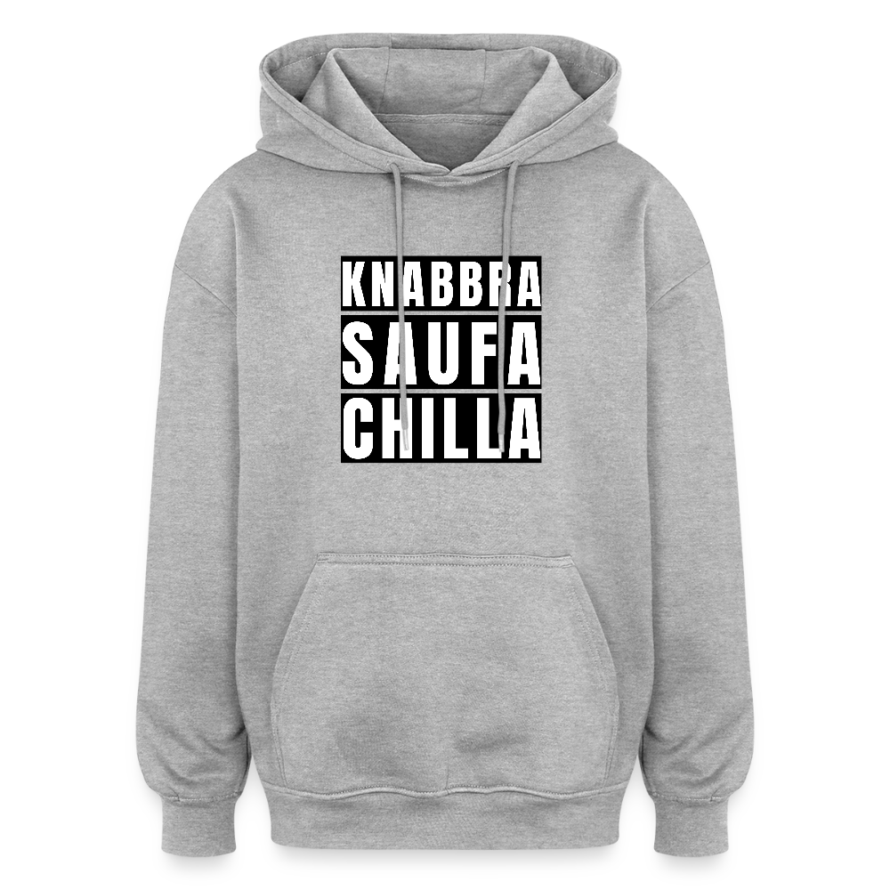 Oversized Unisex Hoodie mit KNABBRA SAUFA CHILLA PRINT - Grau meliert