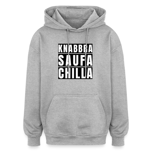 Oversized Unisex Hoodie mit KNABBRA SAUFA CHILLA PRINT - Grau meliert