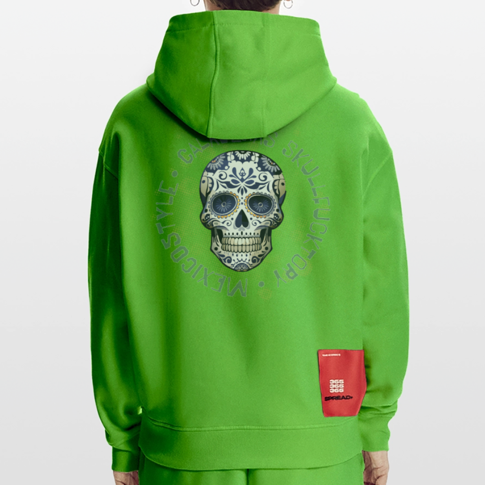 Heavyweight Oversized Organic Hoodie mit CALAVERAS SKULL PRINT - Apple Neon